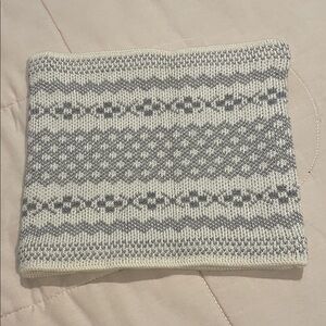 Lands’ End Cream and light gray Fleece Neck Warmer